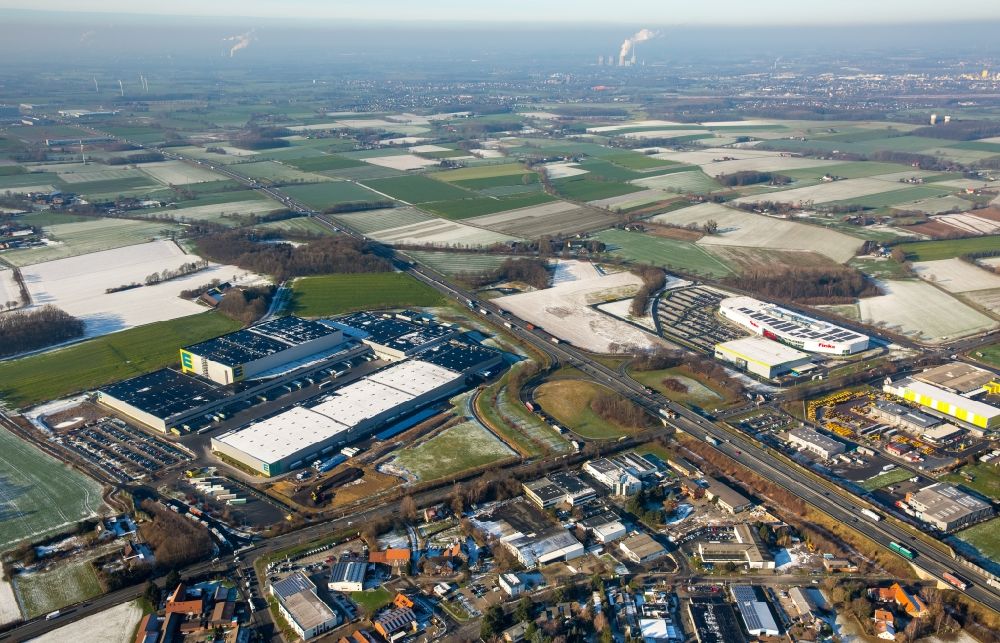 Hamm from the bird's eye view: Building complex and distribution center on the site Edeka Zentrallager in Hamm in the state North Rhine-Westphalia