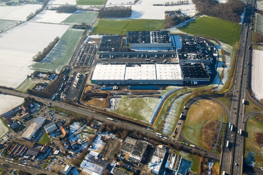 Hamm from above - Building complex and distribution center on the site Edeka Zentrallager in Hamm in the state North Rhine-Westphalia