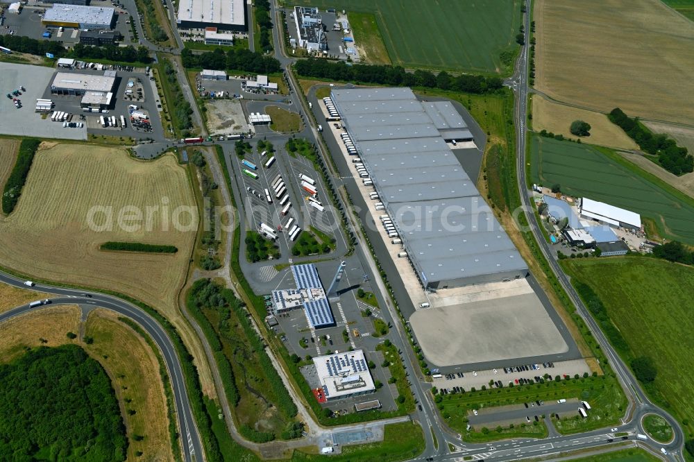 Rheda-Wiedenbrück from the bird's eye view: Building complex and distribution center on the site of Elmer Logistik GmbH & Co. KG on Aurea in Rheda-Wiedenbrueck in the state North Rhine-Westphalia, Germany