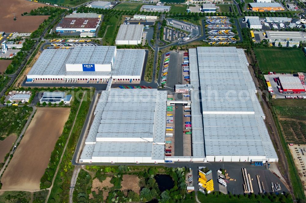Erfurt from the bird's eye view: Building complex and distribution center on the site of IKEA Zentrallagers In of Langen Else in the district Buessleben in Erfurt in the state Thuringia, Germany