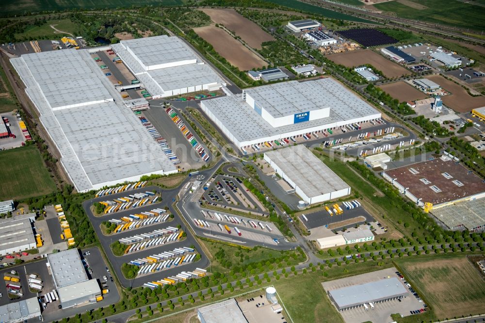 Aerial photograph Erfurt - Building complex and distribution center on the site of IKEA Zentrallagers In of Langen Else in the district Buessleben in Erfurt in the state Thuringia, Germany