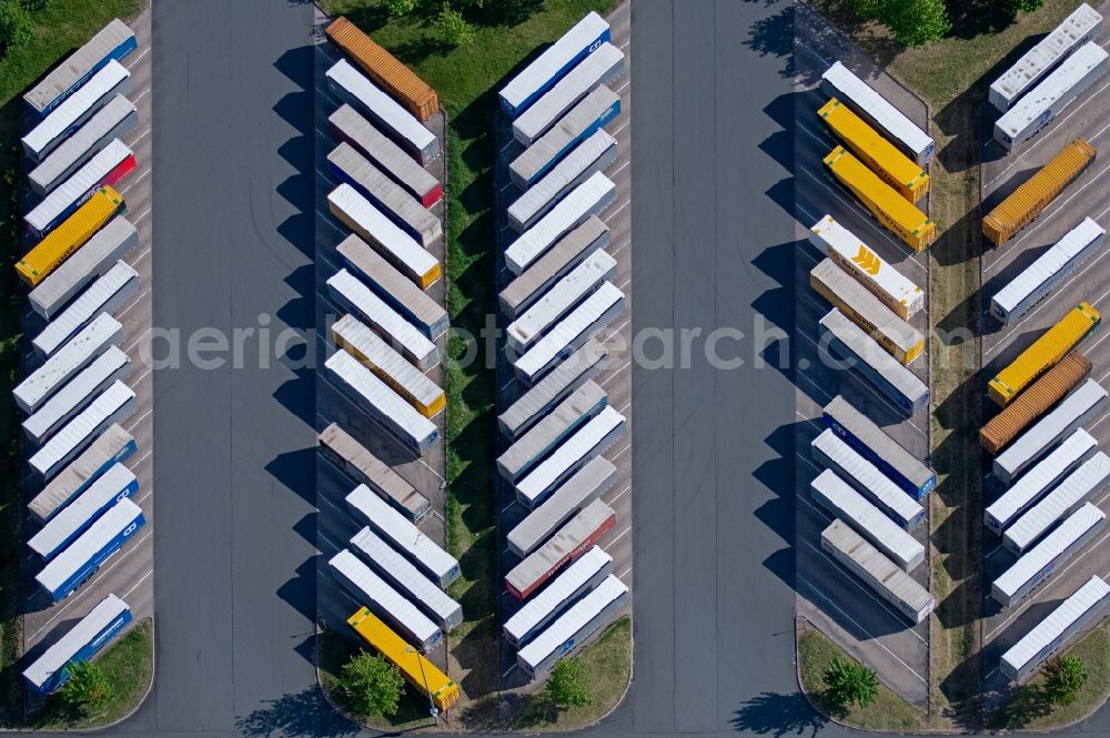 Aerial photograph Erfurt - Building complex and distribution center on the site of the Landesverband Thueringen des Verkehrsgewerbes (LTV) e.V. in Erfurt in the state Thuringia