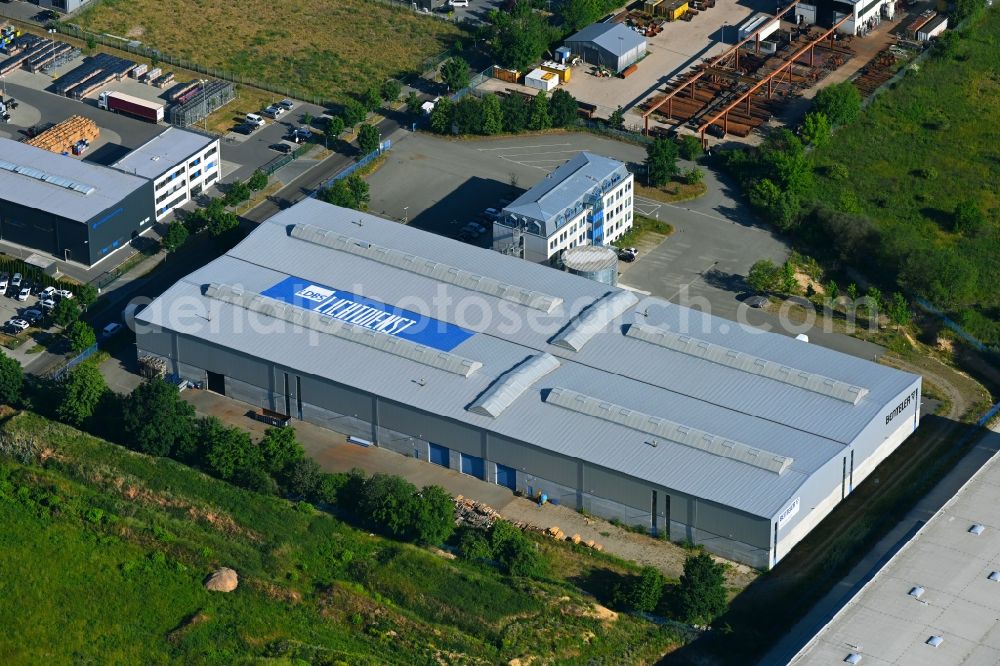 Falkensee from above - Building complex and distribution center on the site of Ldbs Lichtdienst GmbH in Falkensee in the state Brandenburg, Germany