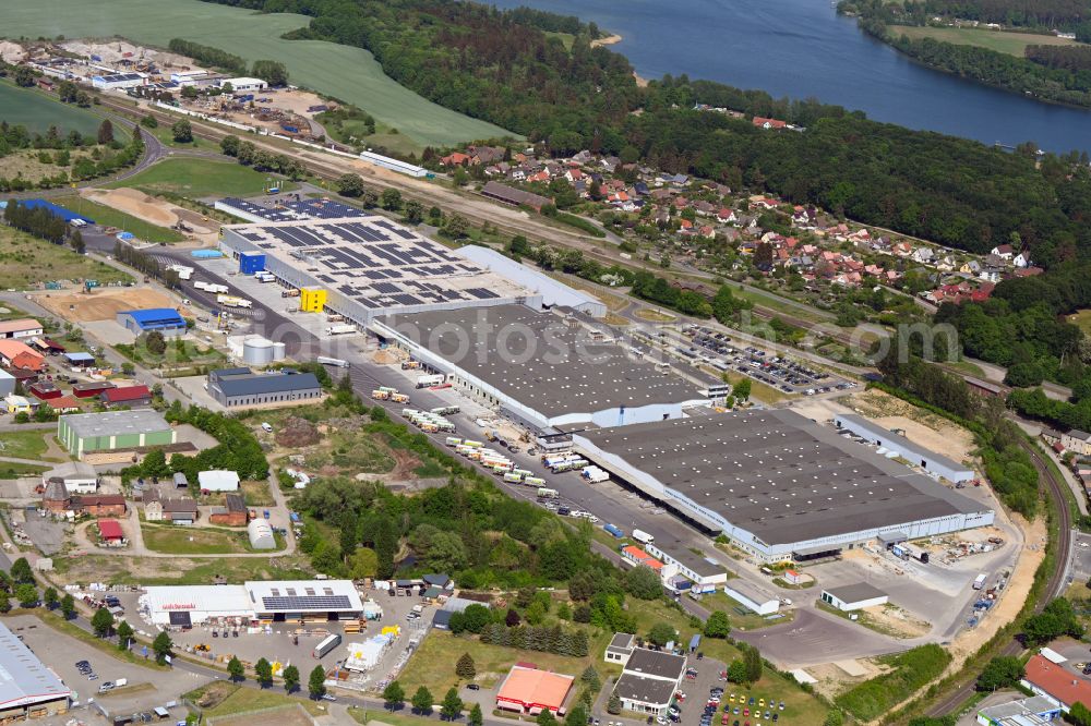 Malchow from above - Building complex and distribution center on the site on street Bahnhofstrasse in Malchow in the state Mecklenburg - Western Pomerania, Germany