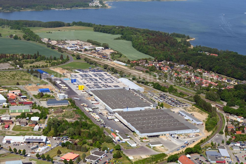 Aerial image Malchow - Building complex and distribution center on the site on street Bahnhofstrasse in Malchow in the state Mecklenburg - Western Pomerania, Germany
