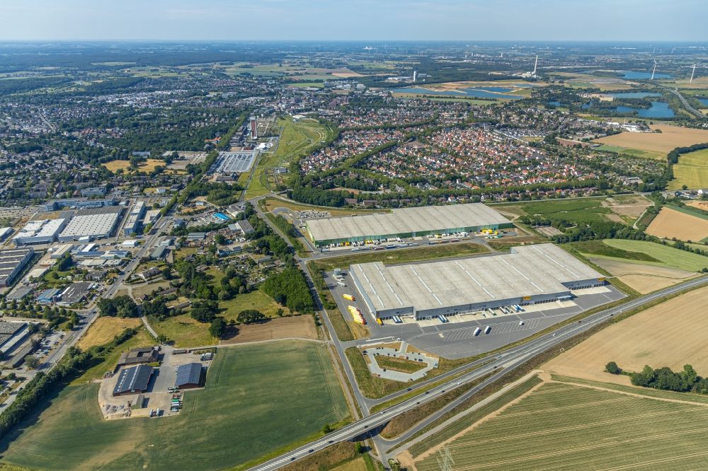 Kamp-Lintfort from above - Building complex and distribution center on the site on Norddeutschlandstrasse in the district Niersenbruch in Kamp-Lintfort in the state North Rhine-Westphalia, Germany