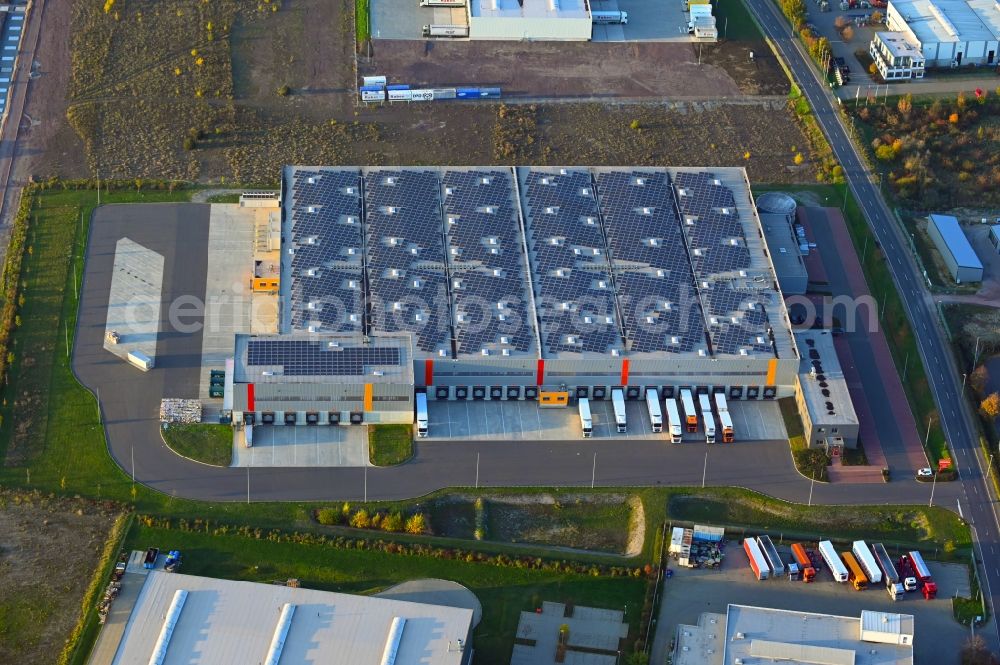 Aerial photograph Magdeburg - Building complex and distribution center on the site of Norma Logistikzentrum Mittelelbe GmbH & Co. KG on Woermlitzer Strasse in the district Gewerbegebiet Nord in Magdeburg in the state Saxony-Anhalt, Germany
