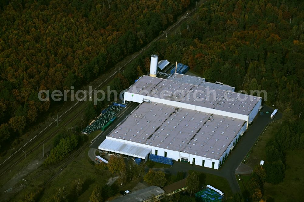 Ferch from the bird's eye view: Building complex and distribution center on the site of Rhenus Warehousing Solutions SE & Co. KG in Ferch in the state Brandenburg, Germany