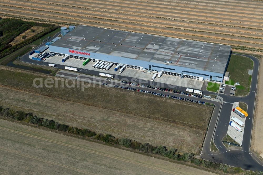 Aerial image Sandersdorf-Brehna - Building complex and distribution center on the site of Rossmann Logistik on Muenchener Strasse in the district Brehna in Sandersdorf-Brehna in the state Saxony-Anhalt, Germany