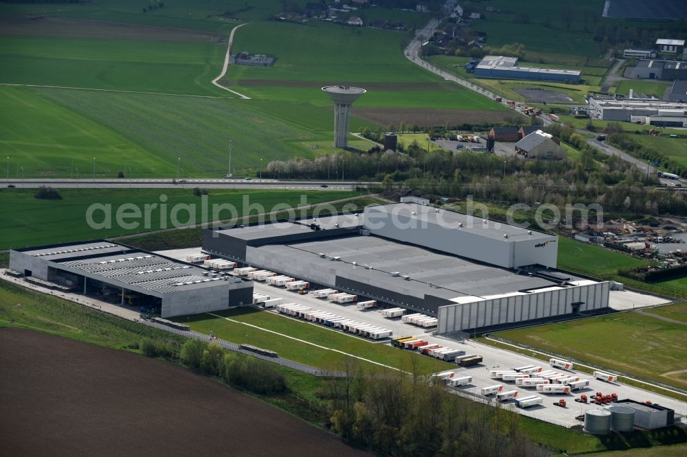 Ollignies from the bird's eye view: Building complex and distribution center on the grounds of food retailers Colruyt DC in Ollignies in Wallonne Region, Belgium
