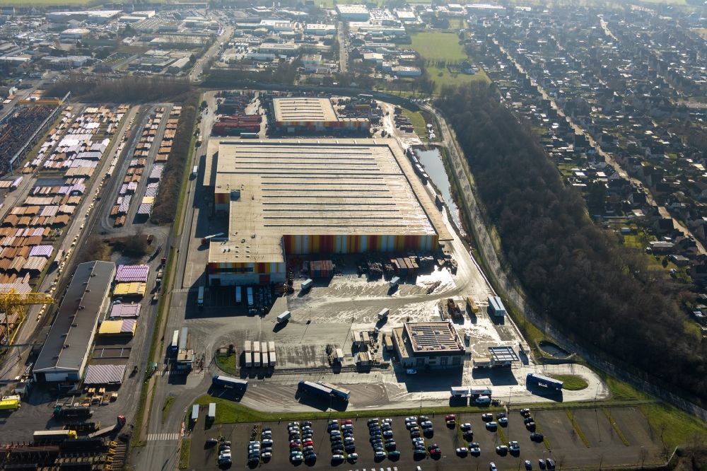 Aerial image Hamm - Complex of buildings and logistics centre him t-lied trinklogistik GmbH in Hamm in the federal state North Rhine-Westphalia