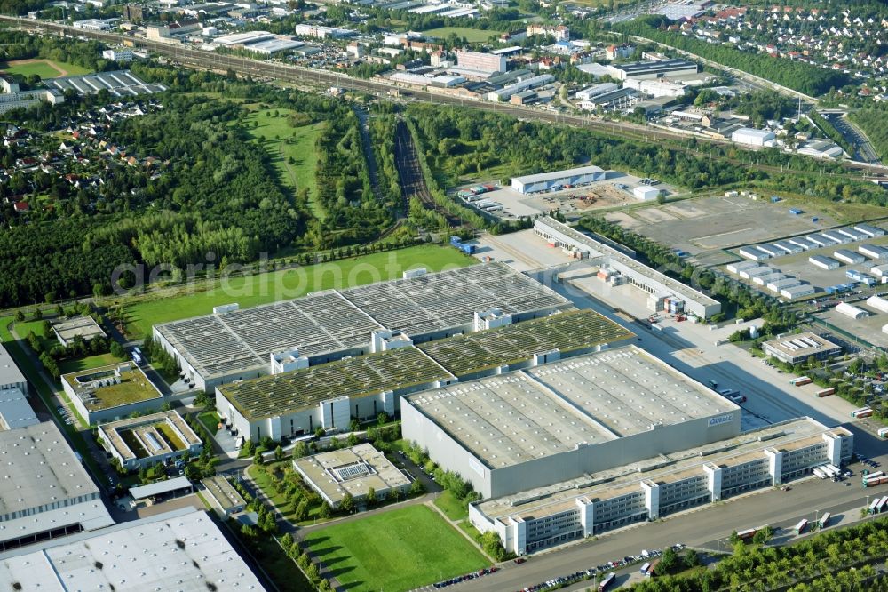 Leipzig from the bird's eye view: Building complex and distribution center on the site of momox GmbH Am alten Flughafen in the district Nordost in Leipzig in the state Saxony, Germany
