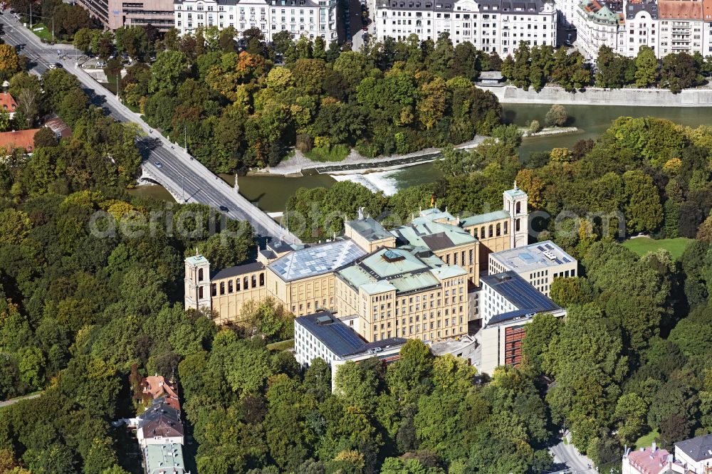 München from above - Building complex of the maximilianeum - bavarian state parliament on max-planck-strasse in the district au-haidhausen in munich in the state bavaria, germany