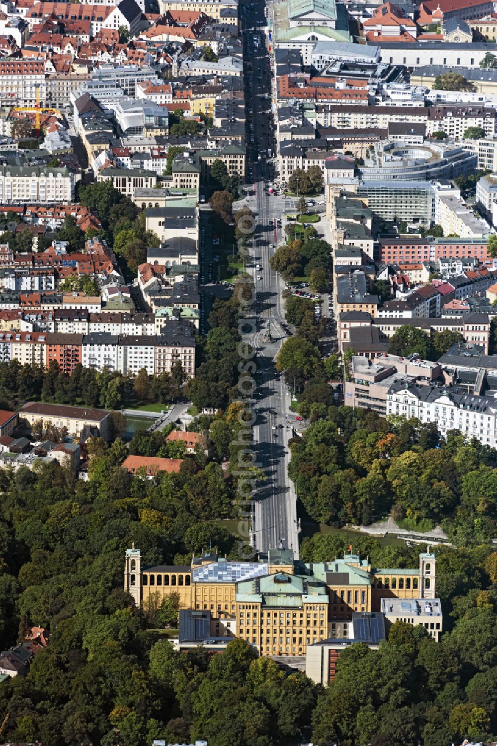 Aerial image München - Building complex of the Ministry Maximilianeum - Bayerischer Landtag on Max-Planck-Strasse in Munich in the state Bavaria, Germany