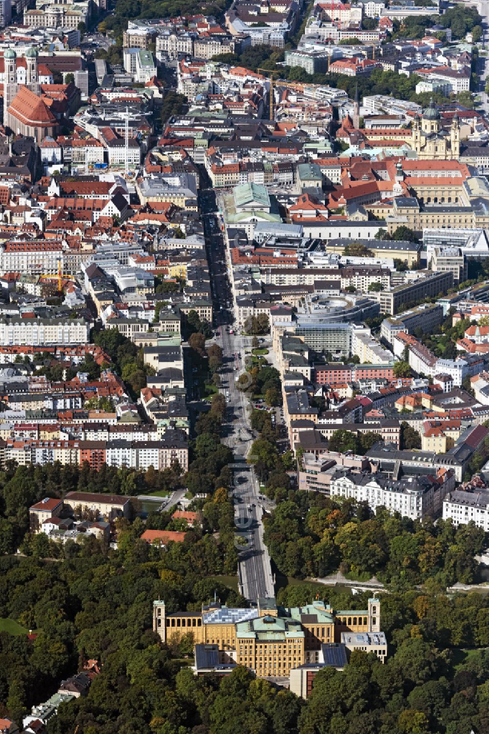 Aerial photograph München - Building complex of the Ministry Maximilianeum - Bayerischer Landtag on Max-Planck-Strasse in Munich in the state Bavaria, Germany