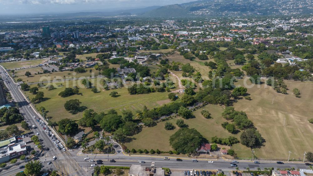 Aerial image Kingston - Building complex of the Ministry Office of The Prime Minister on street Devon Road in Kingston in St. Andrew Parish, Jamaica