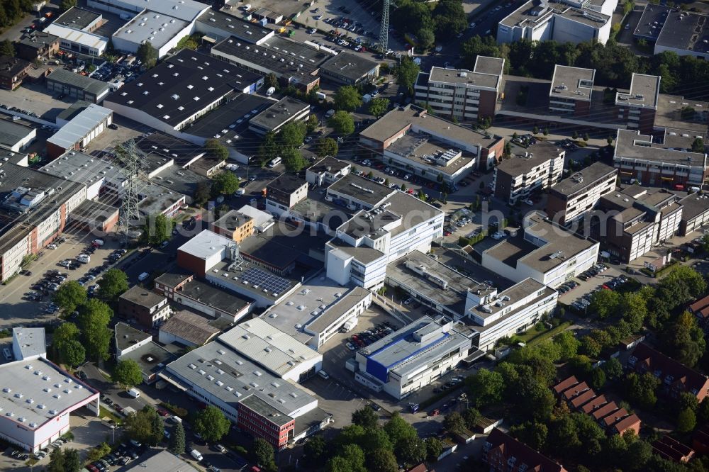 Aerial image Hamburg - Building complex of Olympus Winter & Ibe GmbH in the district Tonndorf in Hamburg. olympus-oste.eu