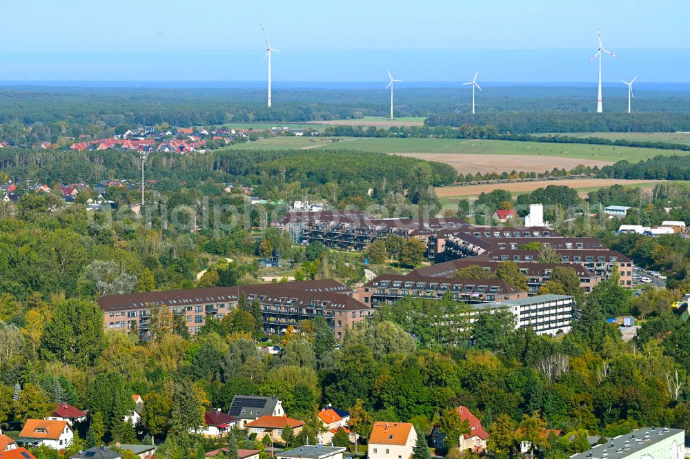 Aerial image Bernau - Building complex of the former military barracks redevelopment area Panke-Park on Schoenfelder Weg in Bernau in the state Brandenburg, Germany