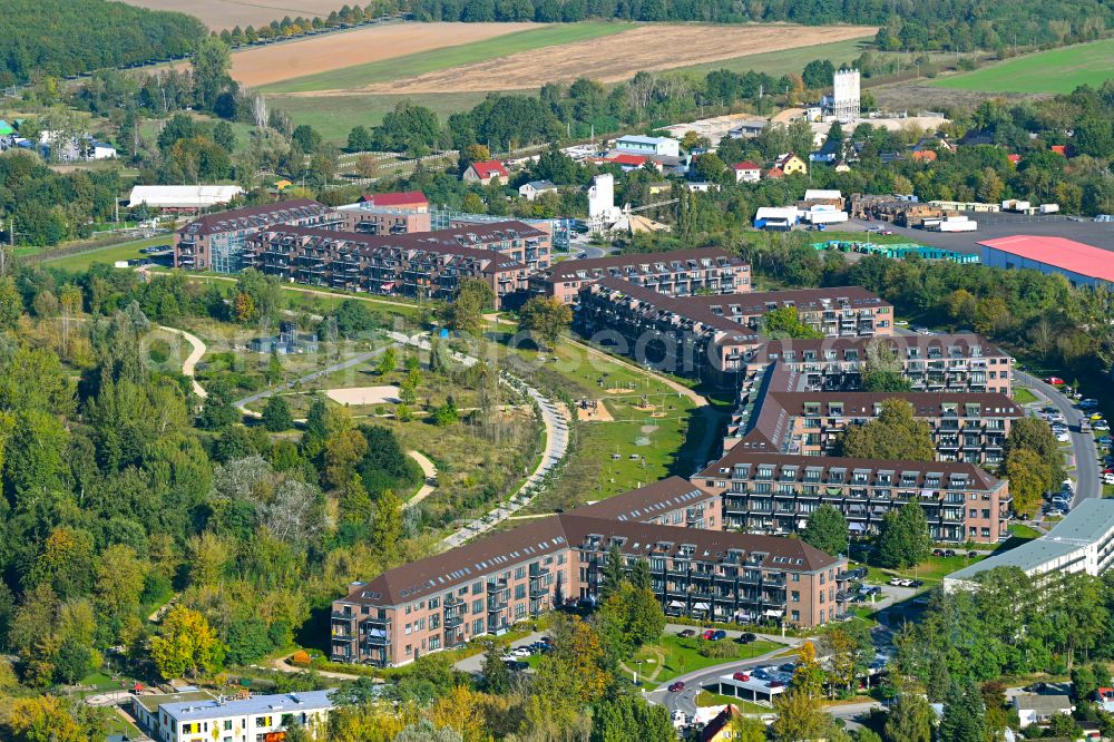 Aerial image Bernau - Building complex of the former military barracks redevelopment area Panke-Park on Schoenfelder Weg in Bernau in the state Brandenburg, Germany