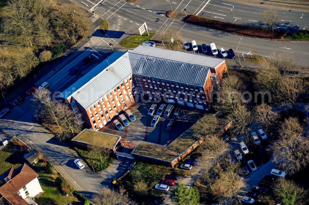 Marl from above - Building complex of the police on street Josefa-Lazuga-Strasse in Marl at Ruhrgebiet in the state North Rhine-Westphalia, Germany
