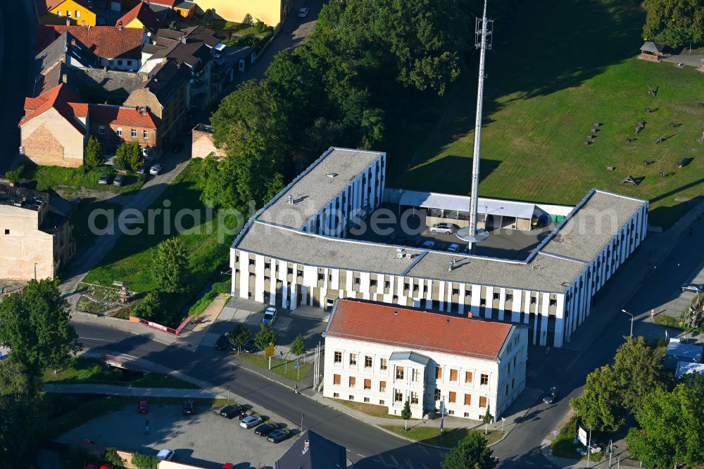 Aerial image Luckenwalde - Building complex of the police Polizeiinspektion Teltow-Flaeming on the street Burg in Luckenwalde in the state Brandenburg, Germany