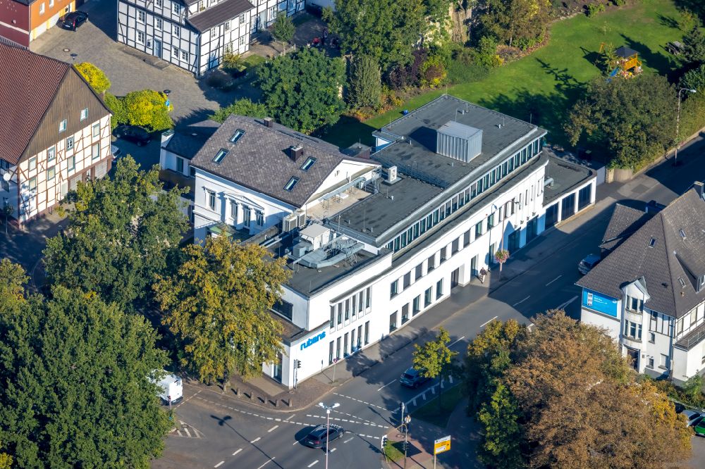 Unna from above - Publishing house complex of the press and media house Hellweger Anzeiger and Westfaelische Randschau on Wasserstrasse in Unna in the state North Rhine-Westphalia, Germany