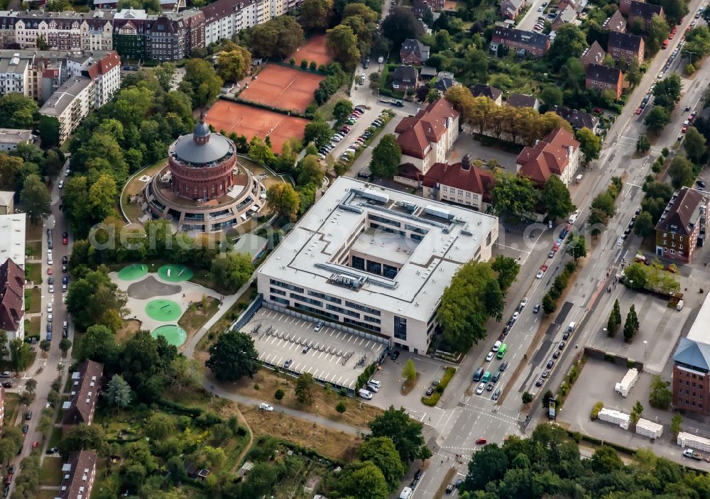 Kiel from the bird's eye view: Building complex Regional Business Training Center of the State Capital Kiel at the former water tower Ravensberg in Kiel in the state Schleswig-Holstein, Germany