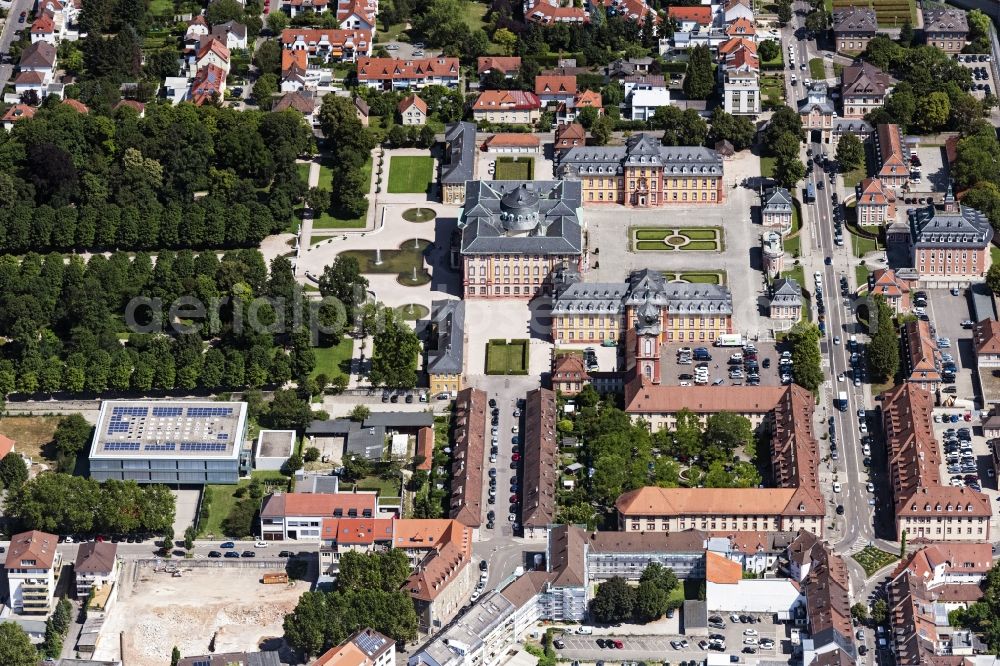 Bruchsal from above - Building complex in the park of the baroque castle Schloss Bruchsal in Bruchsal in the state Baden-Wuerttemberg