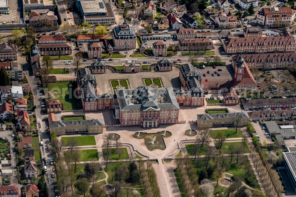 Bruchsal from the bird's eye view: Building complex in the park of the baroque castle Schloss Bruchsal in Bruchsal in the state Baden-Wuerttemberg