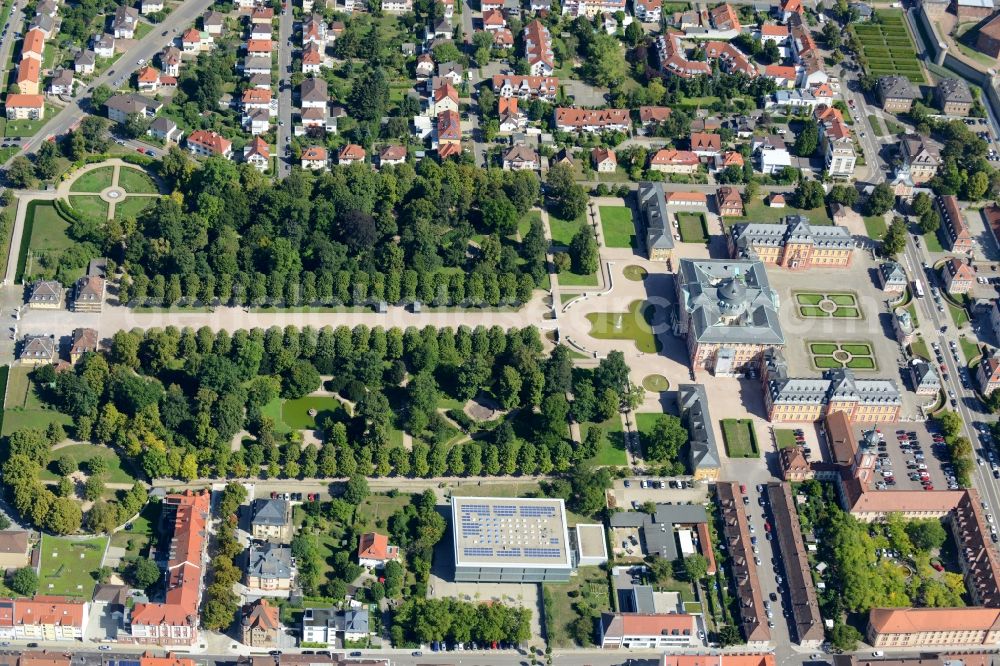 Bruchsal from above - Building complex in the park of the castle Bruchsaal in Bruchsal in the state Baden-Wuerttemberg
