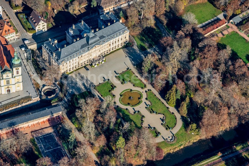Aerial photograph Donaueschingen - Building complex in the park of the castle Donauquelle in Donaueschingen in the state Baden-Wuerttemberg, Germany