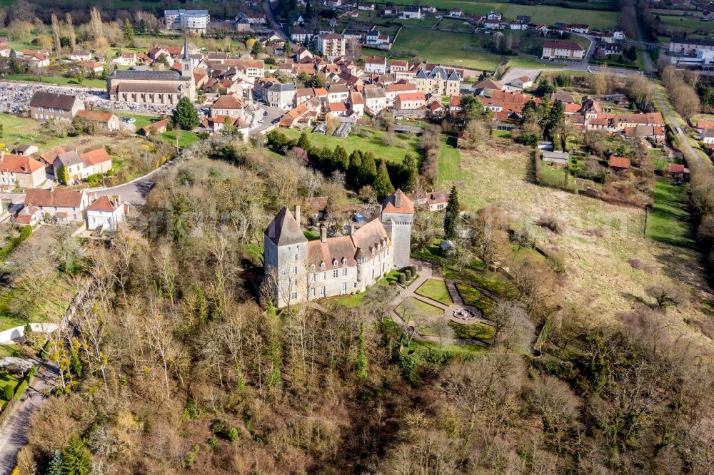 Epinac from the bird's eye view: Building complex in the park of the castle Epinac in Epinac in Bourgogne-Franche-Comte, France