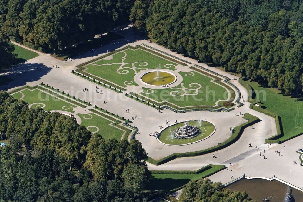 Chiemsee from the bird's eye view: Building complex in the park of the castle Herrenchiemsee in Chiemsee in the state Bavaria