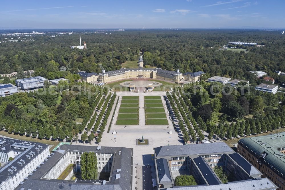Aerial image Karlsruhe - Building complex in the park of the castle Karlsruhe in Karlsruhe in the state Baden-Wurttemberg, Germany