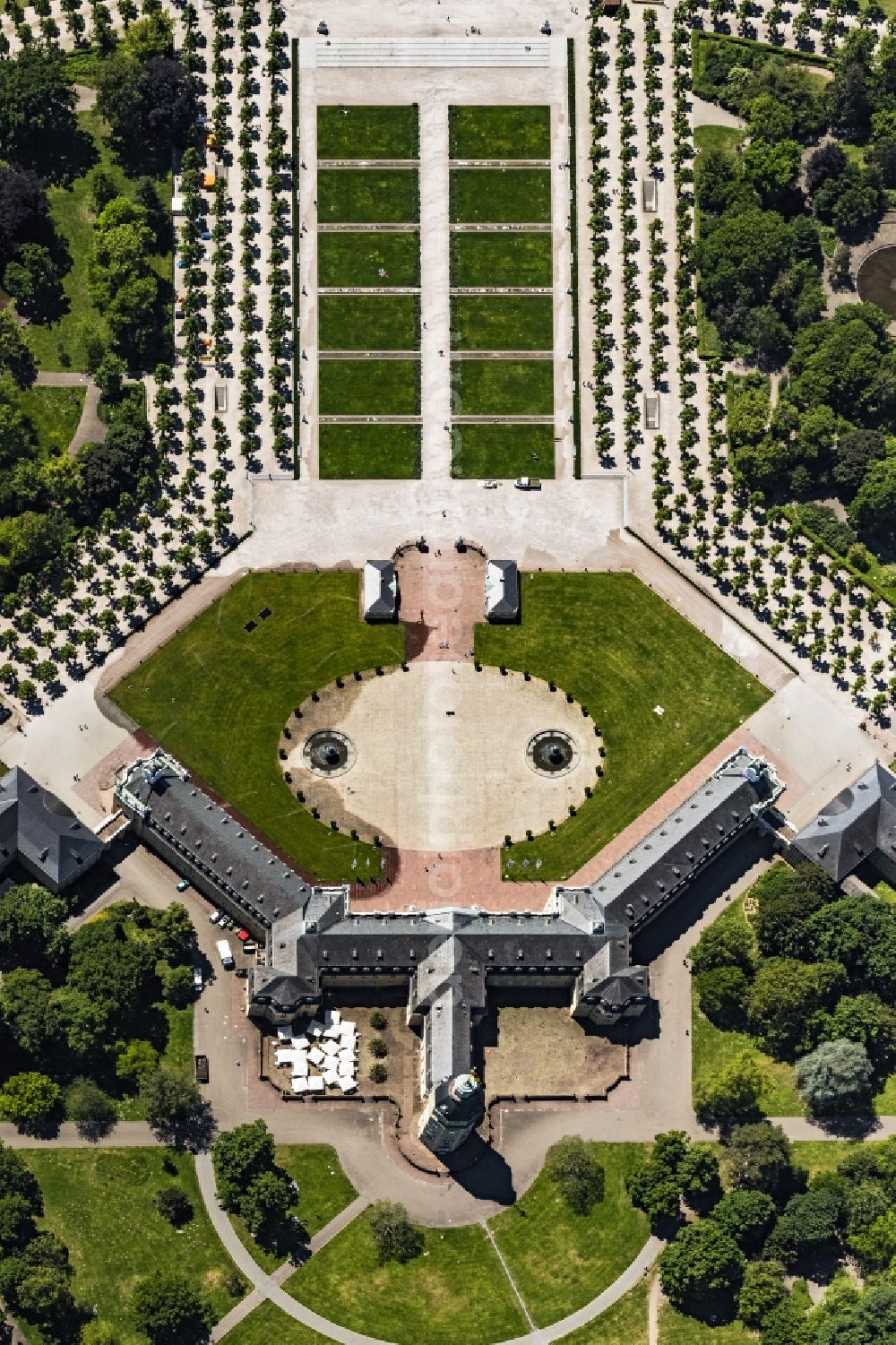Karlsruhe from above - Building complex in the park of the castle Karlsruhe in Karlsruhe in the state Baden-Wurttemberg, Germany