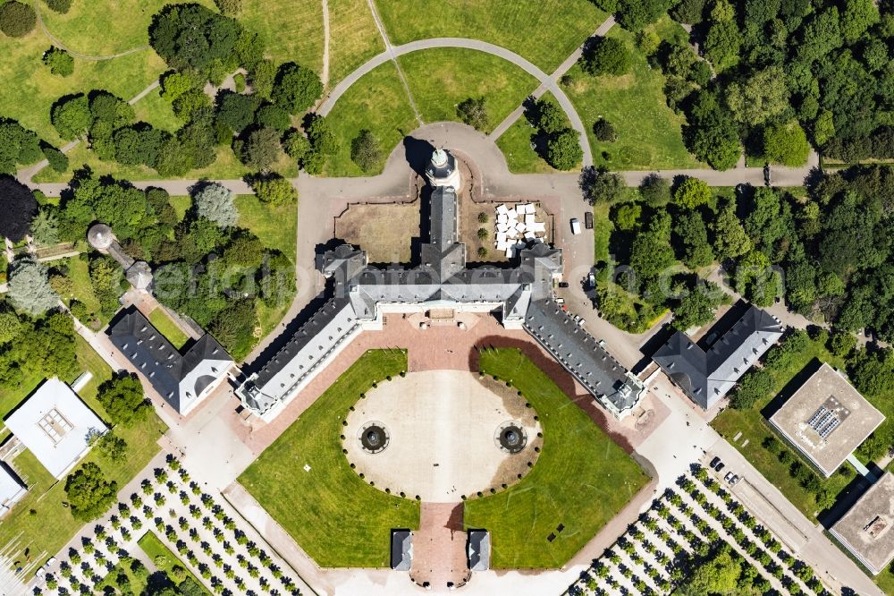 Aerial image Karlsruhe - Building complex in the park of the castle Karlsruhe in Karlsruhe in the state Baden-Wurttemberg, Germany