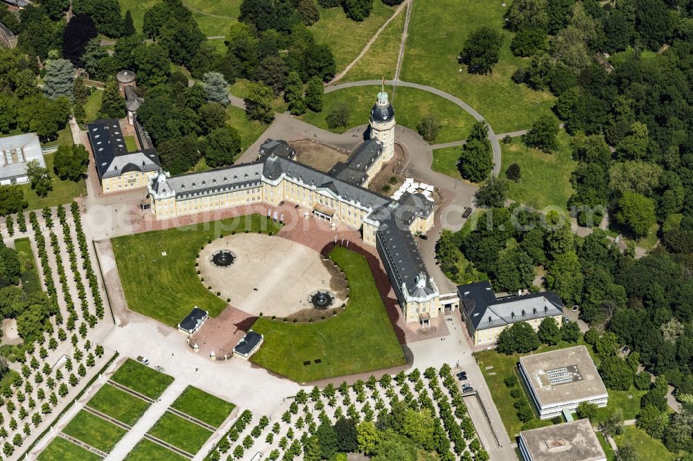 Aerial photograph Karlsruhe - Building complex in the park of the castle Karlsruhe in Karlsruhe in the state Baden-Wurttemberg, Germany