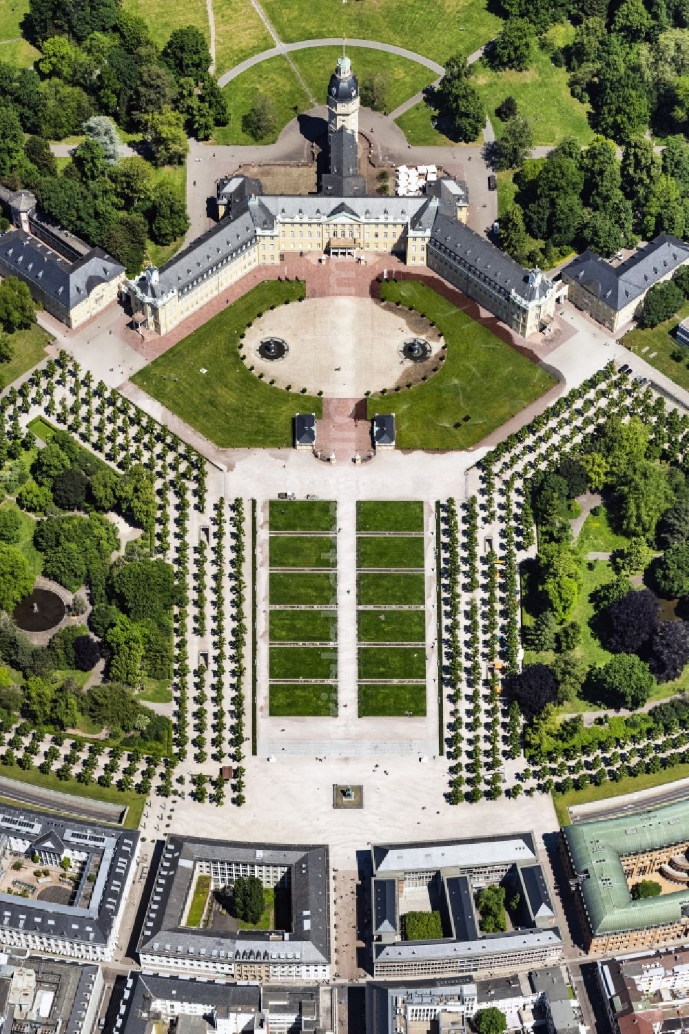 Karlsruhe from above - Building complex in the park of the castle Karlsruhe in Karlsruhe in the state Baden-Wurttemberg, Germany