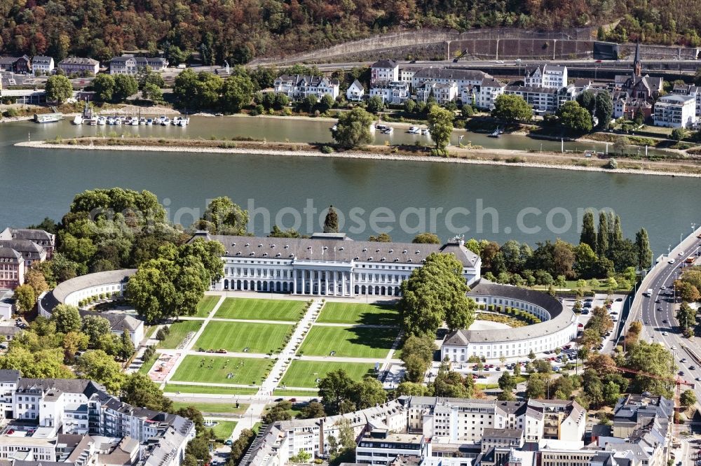 Koblenz from the bird's eye view: Building complex in the park of the castle Koblenz in Koblenz in the state Rhineland-Palatinate, Germany