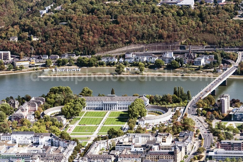 Aerial image Koblenz - Building complex in the park of the castle Koblenz in Koblenz in the state Rhineland-Palatinate, Germany