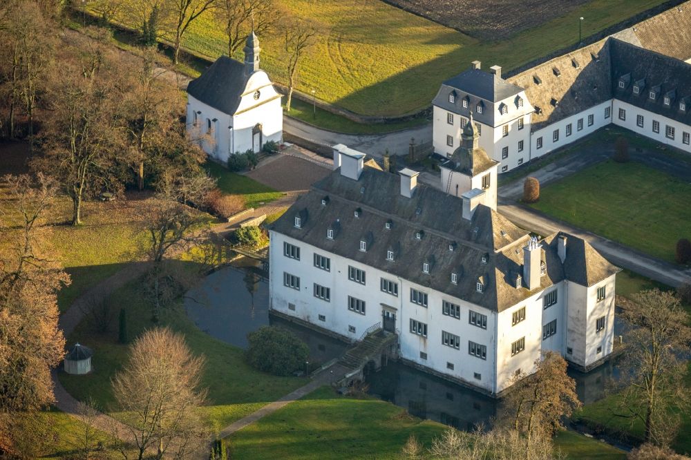 Meschede from above - Building complex in the park of the castle Schloss Laer in Meschede in the state North Rhine-Westphalia, Germany