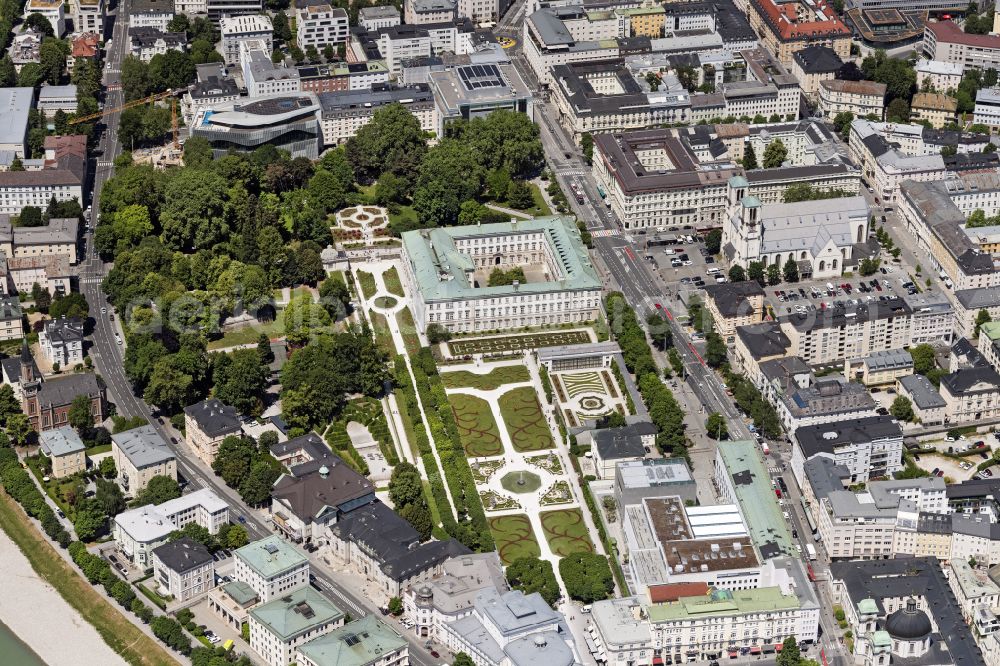Salzburg from above - Building complex in the park of the castle Mirabell in Salzburg in Austria