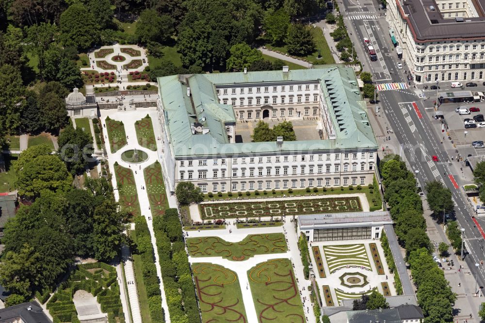 Salzburg from the bird's eye view: Building complex in the park of the castle Mirabell in Salzburg in Austria
