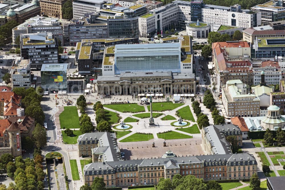 Stuttgart from the bird's eye view: Building complex in the park of the castle Neues Schloss (Stuttgart) on Schlossplatz in Stuttgart in the state Baden-Wurttemberg, Germany