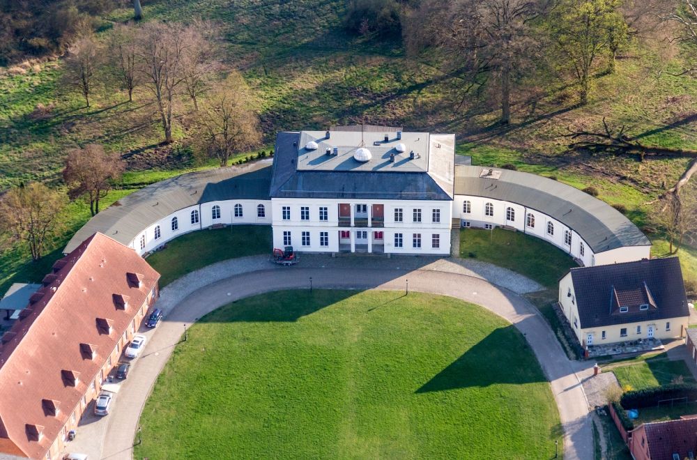Passow from above - Building complex in the park of the castle Passow in Passow in the state Mecklenburg - Western Pomerania, Germany