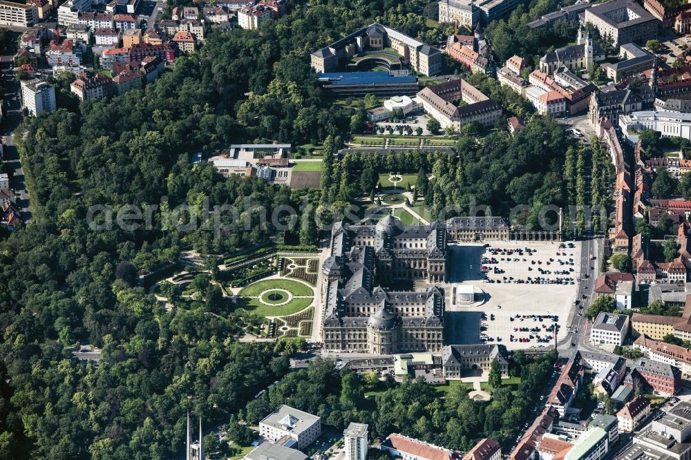 Aerial image Würzburg - Building complex in the park of the castle Residenz Wuerzburg in Wuerzburg in the state Bavaria