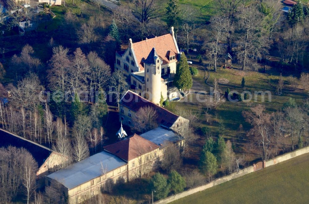 Aerial image Neukirch - Building complex in the park of the castle Schmorkau in Neukirch in the state Saxony, Germany