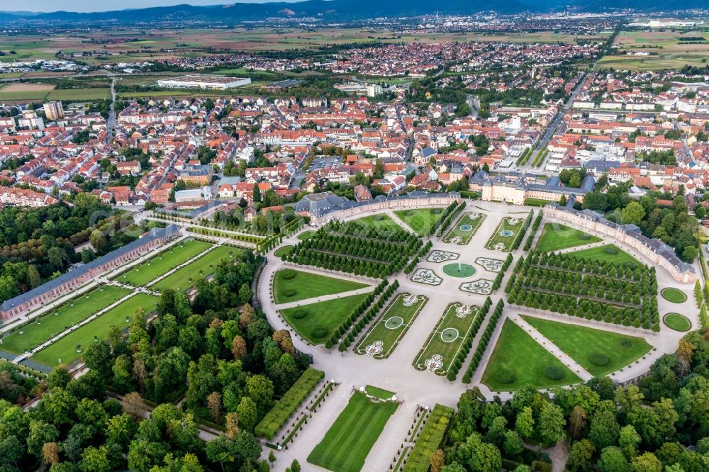 Schwetzingen from the bird's eye view: Building complex in the park of the castle Schloss Schwetzingen Mittelbau in Schwetzingen in the state Baden-Wuerttemberg, Germany