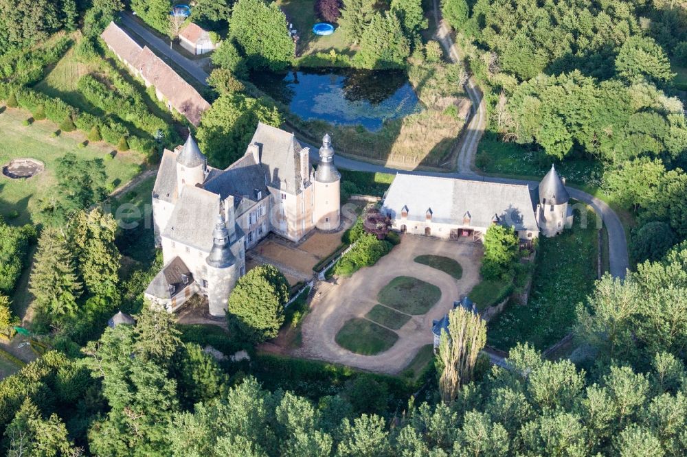 Semur-en-Vallon from the bird's eye view: Building complex in the park of the castle in Semur-en-Vallon in Pays de la Loire, France