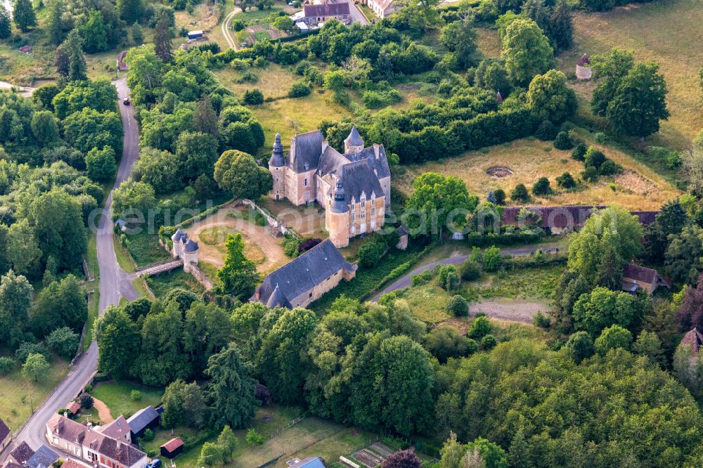 Semur-en-Vallon from the bird's eye view: Building complex in the park of the castle in Semur-en-Vallon in Pays de la Loire, France